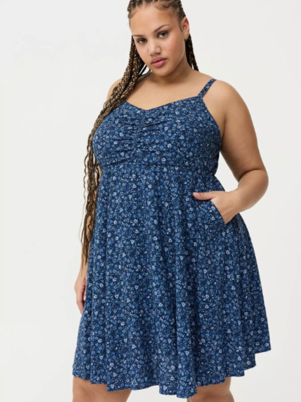 Torrid Mini Challis Skater Dress Lovely Ditsy Floral Blue NWT Sz 0/12